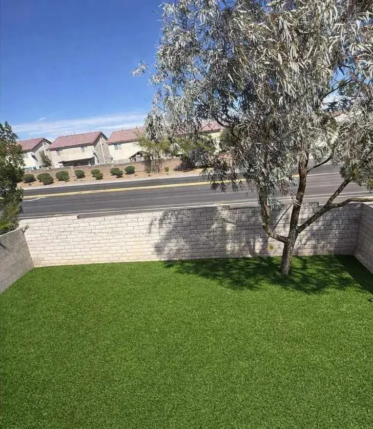Same backyard after BuyTurf.Vegas artificial turf install